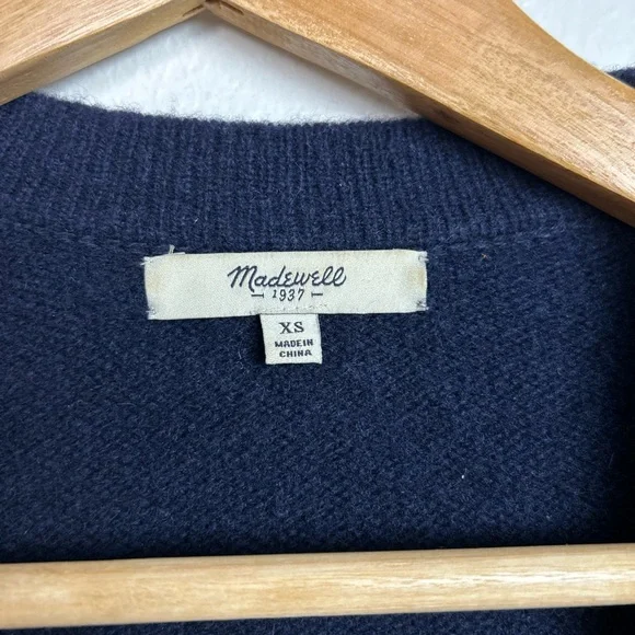 Madewell lambs wool w/ 100% leather trim pockets & elbow patches Size XS cardi - Picture 4 of 16